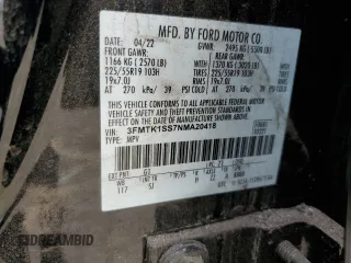 2022 Ford Mustang Mach-E Select with VIN 3FMTK1SS7NMA20418, listed as a Copart auction lot 46099935 with 13,390 mi miles and Salvage title. Bid and sale history available at DreamBid. Image 13.