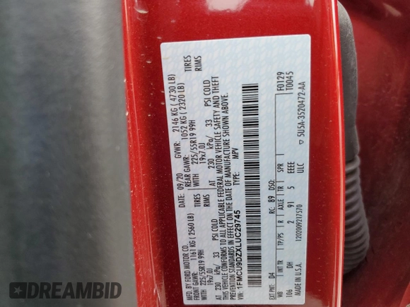 2020 Ford Escape Titanium Hybrid with VIN 1FMCU9DZXLUC29745, listed as a Copart auction lot 53902755 with 71,280 mi miles and Salvage title. Bid and sale history available at DreamBid. Image 13.