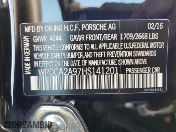 2017 Porsche 911 Carrera with VIN WP0CA2A97HS141201, listed as a Copart auction lot 73797854 with Not Provided miles and Salvage Title. Bid and sale history available at DreamBid. Image 13.