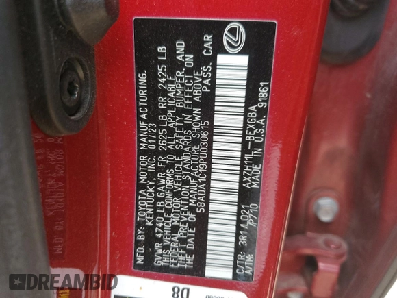 2023 Lexus ES with VIN 58ADA1C19PU030615, listed as a Copart auction lot 47128225 with 16,923 mi miles and Salvage Title. Bid and sale history available at carsss.com. Image 13.