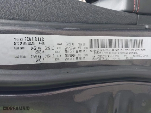 2018 Dodge Durango R/T with VIN 1C4SDJCT9JC496750, listed as a IAAI auction lot 41346614 with 136,646 mi miles. Bid and sale history available at carsss.com. Image 9.