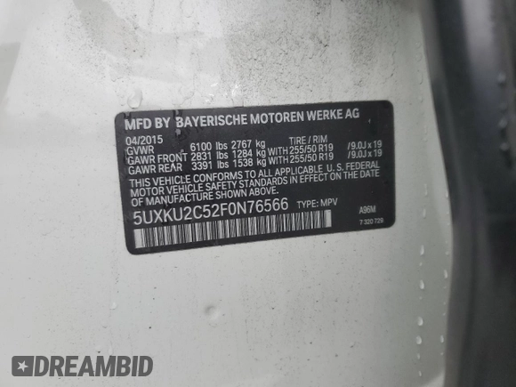 2015 BMW X6 xDrive35i with VIN 5UXKU2C52F0N76566, listed as a Copart auction lot 51751045 with 66,972 mi miles and Salvage Title. Bid and sale history available at carsss.com. Image 13.