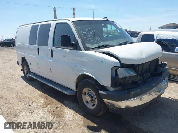 2020 Chevrolet Express Cargo Van with VIN 1GCWGAFG9L1213396, listed as a IAAI auction lot 42049377 with 122,571 mi miles. Bid and sale history available at carsss.com. Image 1.