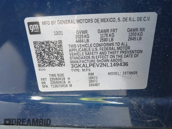 2022 GMC Terrain SLT with VIN 3GKALPEV2NL149436, listed as a IAAI auction lot 41613750 with 39,814 mi miles. Bid and sale history available at carsss.com. Image 9.