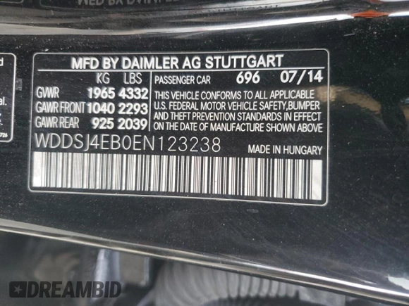 2014 Mercedes-Benz CLA 250 with VIN WDDSJ4EB0EN123238, listed as a Copart auction lot 46324725 with 189,010 mi miles and Salvage title. Bid and sale history available at DreamBid. Image 12.