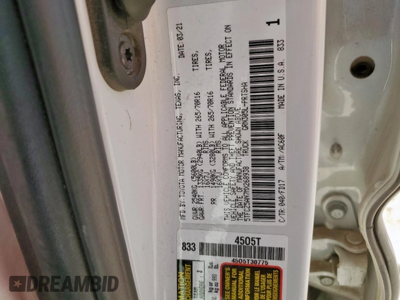 2021 Toyota Tacoma SR с VIN 5TFCZ5AN7MX268938, выставлен на аукционе Copart как лот 61241295 с пробегом 61 747 миль миль и Списание • Salvage title. История ставок и продаж доступна на DreamBid. Изображение 13.
