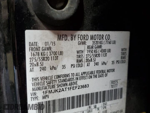 2015 Ford Expedition EL Limited with VIN 1FMJK2AT1FEF23683, listed as a Copart auction lot 71021664 with 193,538 mi miles and Non Repairable. Bid and sale history available at carsss.com. Image 13.