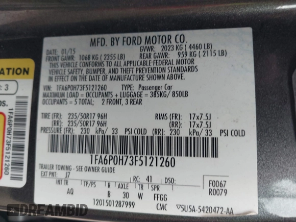 2015 Ford Fusion SE z VIN 1FA6P0H73F5121260, wystawiony jako IAAI lot #41837294 z przebiegiem 169 246 mil mil oraz . Historia ofert i sprzedaży dostępna na DreamBid. Obrazek 9.