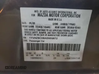 2010 Mazda 6 i Touring with VIN 1YVHZ8CH8A5M09872, listed as a Copart auction lot 55406065 with 172,884 mi miles and Salvage Title. Bid and sale history available at DreamBid. Image 12.