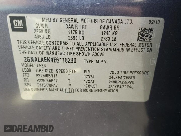 2014 Chevrolet Equinox LS with VIN 2GNALAEK4E6118280, listed as a Copart auction lot 52745225 with 146,606 mi miles and Salvage Title. Bid and sale history available at carsss.com. Image 14.