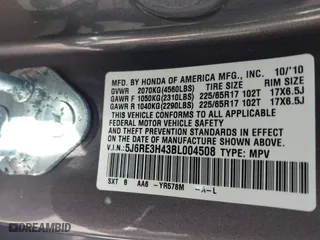 2011 Honda CR-V SE with VIN 5J6RE3H43BL004508, listed as a IAAI auction lot 41952270 with 212,502 mi miles. Bid and sale history available at carsss.com. Image 9.