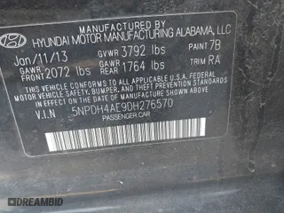 2013 Hyundai Elantra GLS with VIN 5NPDH4AE9DH276570, listed as a IAAI auction lot 41992039 with 133,465 mi miles. Bid and sale history available at carsss.com. Image 9.