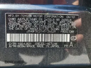 2010 Lexus IS 250 z VIN JTHBF5C21A5126629, wystawiony jako Copart lot #57318555 z przebiegiem 116 804 mil mil oraz Szkoda całkowita • Salvage title. Historia ofert i sprzedaży dostępna na DreamBid. Obrazek 13.