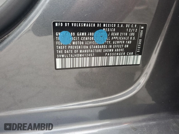 2013 Volkswagen Jetta TDI w/Premium/Nav с VIN 3VWLL7AJ4DM412457, выставлен на аукционе Copart как лот 62503225 с пробегом 91 045 миль миль и Чистый • Clean title. История ставок и продаж доступна на DreamBid. Изображение 12.
