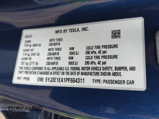 2023 Tesla Model 3 with VIN 5YJ3E1EA1PF664311, listed as a IAAI auction lot 41839591 with 17,416 mi miles and . Bid and sale history available at carsss.com. Image 9.