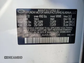 2020 Hyundai Santa Fe SEL with VIN 5NMS3CAA8LH299704, listed as a Copart auction lot 41842335 with 55,980 mi miles and Salvage Title. Bid and sale history available at carsss.com. Image 16.