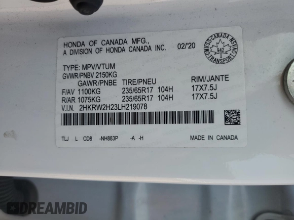 2020 Honda CR-V LX z VIN 2HKRW2H23LH219078, wystawiony jako Copart lot #60687185 z przebiegiem 160 562 mil mil oraz Szkoda całkowita • Salvage title. Historia ofert i sprzedaży dostępna na DreamBid. Obrazek 13.