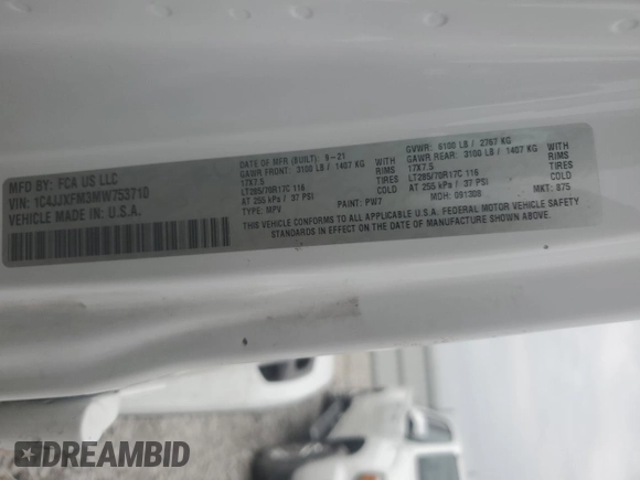 2021 Jeep Wrangler Unlimited Rubicon с VIN 1C4JJXFM3MW753710, выставлен на аукционе Copart как лот 60746525 с пробегом 96 561 миль миль и Списание • Salvage title. История ставок и продаж доступна на DreamBid. Изображение 12.