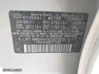 2012 Hyundai Elantra GLS with VIN KMHDH4AE0CU221022, listed as a IAAI auction lot 41981746 with 157,344 mi miles. Bid and sale history available at carsss.com. Image 9.