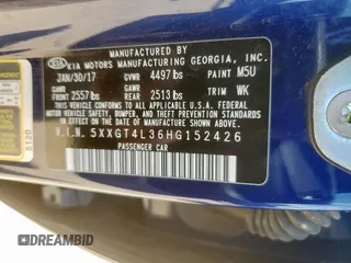 2017 Kia Optima LX with VIN 5XXGT4L36HG152426, listed as a Copart auction lot 64237425 with 91,262 mi miles and Salvage title. Bid and sale history available at DreamBid. Image 12.