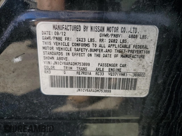 2013 Infiniti G37 x with VIN JN1CV6AR4DM753899, listed as a Copart auction lot 52351725 with Not Provided miles and Clean Title. Bid and sale history available at DreamBid. Image 12.