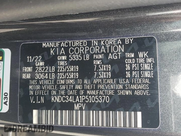 2023 Kia EV6 Wind with VIN KNDC34LA1P5105370, listed as a Copart auction lot 82355824 with 42,615 mi miles and Salvage Title. Bid and sale history available at carsss.com. Image 13.