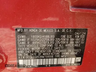 2024 Honda HR-V Sport z VIN 3CZRZ1H53RM759006, wystawiony jako Copart lot #52958415 z przebiegiem 10 876 mil mil oraz Szkoda całkowita • Salvage title. Historia ofert i sprzedaży dostępna na DreamBid. Obrazek 13.
