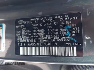 2022 Hyundai Palisade Calligraphy z VIN KM8R74HE1NU401191, wystawiony jako IAAI lot #41914554 z przebiegiem 64 205 mil mil oraz . Historia ofert i sprzedaży dostępna na DreamBid. Obrazek 9.