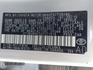 2016 Toyota Corolla L with VIN 2T1BURHE0GC521818, listed as a IAAI auction lot 42704835 with 79,784 mi miles and . Bid and sale history available at DreamBid. Image 9.