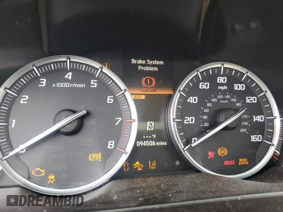 2015 Acura TLX V6 Advance with VIN 19UUB2F74FA025015, listed as a Copart auction lot 47667405 with 94,506 mi miles and Salvage Title. Bid and sale history available at carsss.com. Image 9.