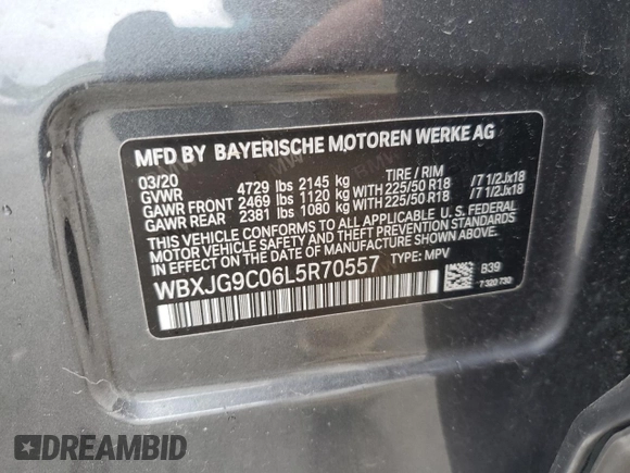 2020 BMW X1 xDrive28i с VIN WBXJG9C06L5R70557, выставлен на аукционе Copart как лот 55525365 с пробегом 32 207 миль миль и Списание • Salvage title. История ставок и продаж доступна на DreamBid. Изображение 13.
