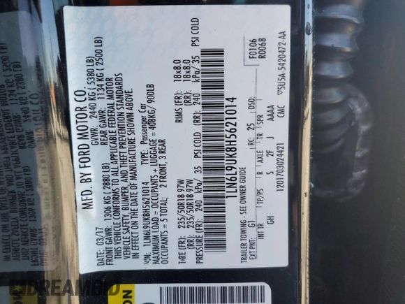 2017 Lincoln Continental Livery z VIN 1LN6L9UK8H5621014, wystawiony jako Copart lot #52145875 z przebiegiem 50 842 mil mil oraz Szkoda całkowita • Salvage title. Historia ofert i sprzedaży dostępna na DreamBid. Obrazek 13.
