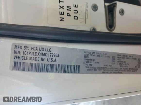 2021 Jeep Cherokee Limited с VIN 1C4PJLDX4MD179968, выставлен на аукционе Copart как лот 82931884 с пробегом 92 060 миль миль и Списание • Salvage title. История ставок и продаж доступна на DreamBid. Изображение 14.