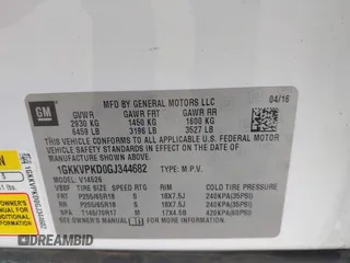 2016 GMC Acadia SLE with VIN 1GKKVPKD0GJ344682, listed as a IAAI auction lot 42357195 with 134,944 mi miles and . Bid and sale history available at DreamBid. Image 9.