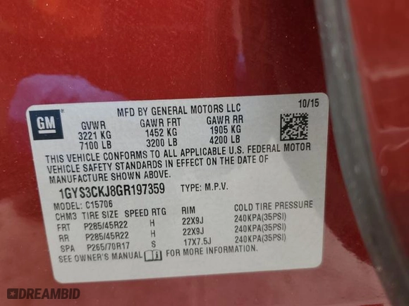 2016 Cadillac Escalade Premium Collection with VIN 1GYS3CKJ8GR197359, listed as a Copart auction lot 72335824 with 148,907 mi miles and Salvage Title. Bid and sale history available at carsss.com. Image 14.