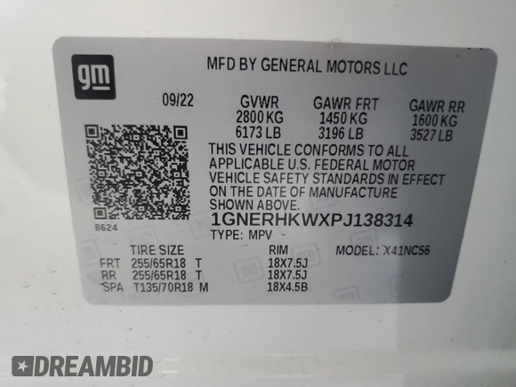2023 Chevrolet Traverse LT Leather with VIN 1GNERHKWXPJ138314, listed as a Copart auction lot 87602995 with 14,504 mi miles and Non Repairable. Bid and sale history available at carsss.com. Image 13.