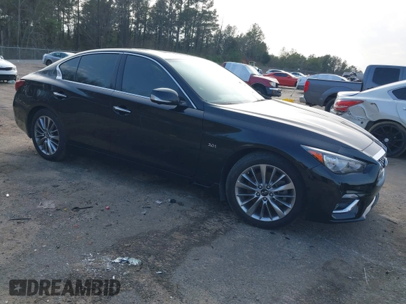 2019 Infiniti Q50 3.0t LUXE with VIN JN1EV7APXKM541986, listed as a IAAI auction lot 41571394 with 37,304 mi miles. Bid and sale history available at carsss.com. Image 1.