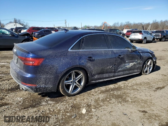 2018 Audi S4 Prestige z VIN WAUC4AF40JA003734, wystawiony jako Copart lot #46118075 z przebiegiem 79 496 mil mil oraz Szkody całkowita. Historia ofert i sprzedaży dostępna na DreamBid. Obrazek 3.