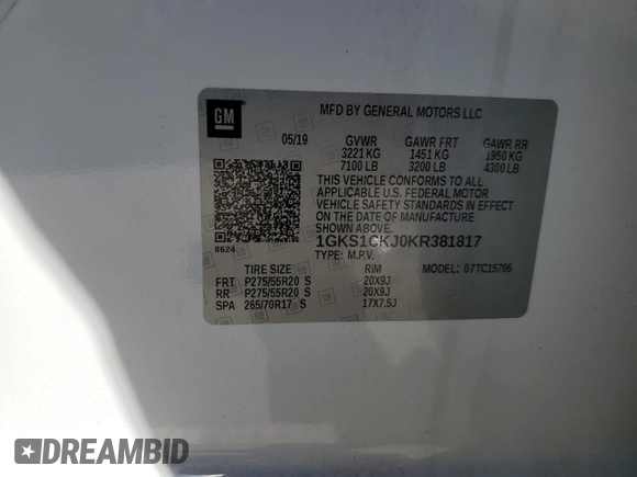 2019 GMC Yukon Denali with VIN 1GKS1CKJ0KR381817, listed as a Copart auction lot 71456204 with 81,965 mi miles and Clean Title. Bid and sale history available at carsss.com. Image 13.