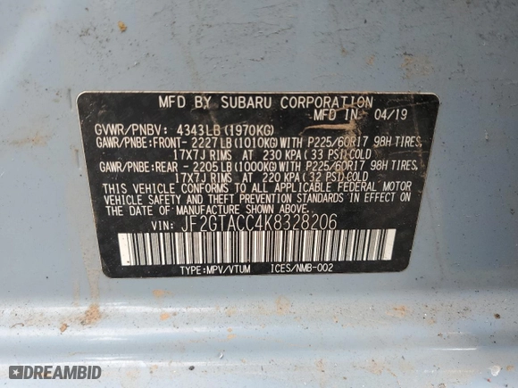 2019 Subaru Crosstrek Premium with VIN JF2GTACC4K8328206, listed as a Copart auction lot 49652925 with 131,442 mi miles and Salvage Title. Bid and sale history available at carsss.com. Image 14.