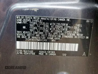 2013 Toyota RAV4 Limited с VIN 2T3YFREV7DW045349, выставлен на аукционе Copart как лот 58204545 с пробегом Не указан миль и На запчасти • Non repairable. История ставок и продаж доступна на DreamBid. Изображение 14.