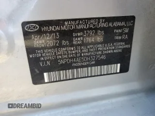2013 Hyundai Elantra GLS with VIN 5NPDH4AE5DH327546, listed as a Copart auction lot 57736934 with 117,412 mi miles and Salvage title. Bid and sale history available at DreamBid. Image 14.