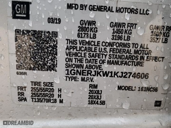 2019 Chevrolet Traverse RS with VIN 1GNERJKW1KJ274606, listed as a Copart auction lot 41912095 with 98,331 mi miles and Salvage Title. Bid and sale history available at carsss.com. Image 13.