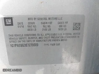 2014 Chevrolet Cruze LS with VIN 1G1PA5SG3E7270009, listed as a IAAI auction lot 40033837 with 94,577 mi miles. Bid and sale history available at carsss.com. Image 9.