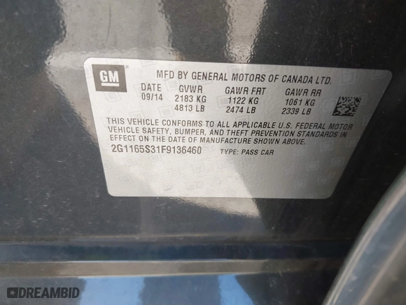 2015 Chevrolet Impala LTZ with VIN 2G1165S31F9136460, listed as a IAAI auction lot 41805917 with 136,254 mi miles. Bid and sale history available at carsss.com. Image 9.