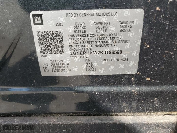 2019 Chevrolet Traverse LT Leather with VIN 1GNERHKW2KJ188598, listed as a Copart auction lot 47639495 with 63,099 mi miles and Salvage Title. Bid and sale history available at carsss.com. Image 14.