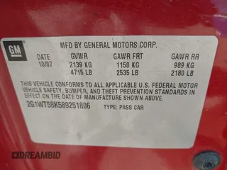 2008 Chevrolet Impala LT with VIN 2G1WT58K589251806, listed as a IAAI auction lot 41759345 with 199,472 mi miles and . Bid and sale history available at DreamBid. Image 9.