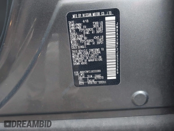 2018 Nissan Armada Platinum with VIN JN8AY2NF2J9333369, listed as a IAAI auction lot 41491584 with 124,048 mi miles. Bid and sale history available at carsss.com. Image 9.