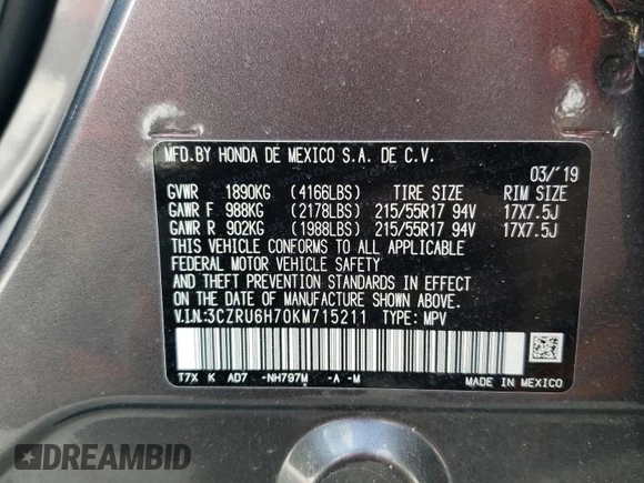 2019 Honda HR-V EX-L with VIN 3CZRU6H70KM715211, listed as a Copart auction lot 67448444 with 40,961 mi miles and Salvage Title. Bid and sale history available at carsss.com. Image 15.