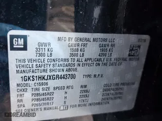 2016 GMC Yukon XL Denali with VIN 1GKS1HKJXGR443700, listed as a Copart auction lot 85327284 with 115,015 mi miles and Salvage Title. Bid and sale history available at carsss.com. Image 14.